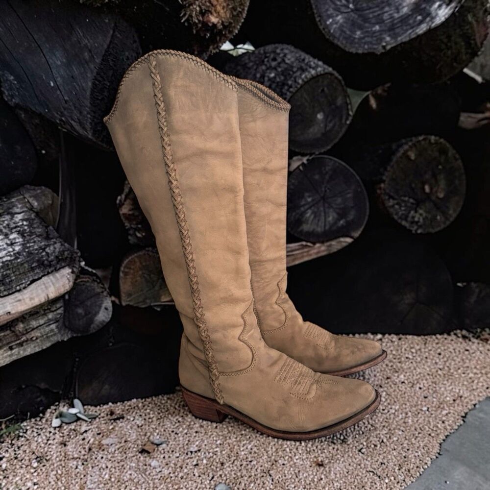 Liberty Black Vegas Taupe Braided Boot (Style LB711173) Vintage Women's 6.5